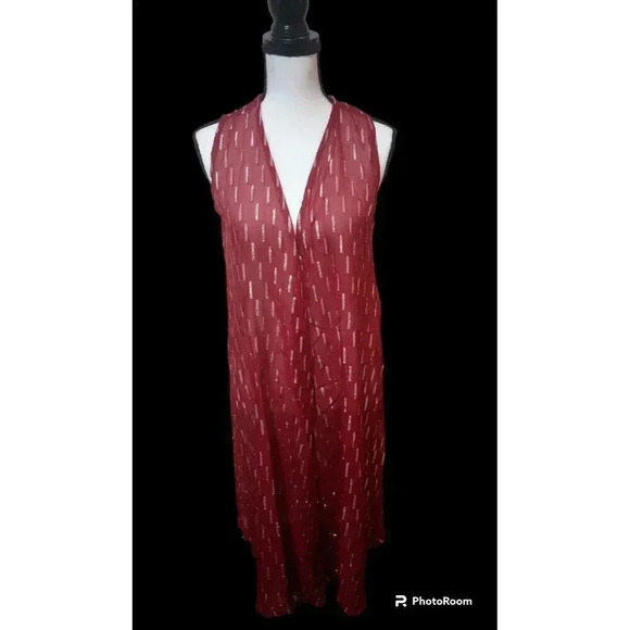 LuLaRoe Tops - LuLaRoe Elegant Joy Longline Sheer Open Vest Red & Silver Holiday Size Small